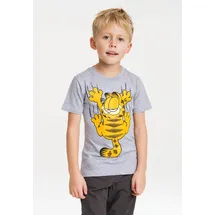 LOGOSHIRT T-Shirt "Garfield", Mädchen, Gr. 128, grau (grau, meliert), 100% Baumwolle, bedruckt, meliert, normal, Rundhals, Shirts T-Shirt, mit witzigem Print