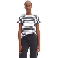 TOM TAILOR Denim Damen Boxy Fit T-Shirt mit Streifen aus Bio-Baumwolle, 31641 - White Black Stripe, L