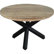 Sam Esszimmertisch rund 120 cm Mangoholz Natur Schwarz RUNIS - Hellbraun