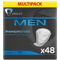 Drylife Men Level 1 Premium Shield Inkontinenzeinlagen für Blasenschwäche | Ultra-Schutz, diskretes männliches Design & aktive Geruchskontrolle für Männer (4 x 12 Stück)
