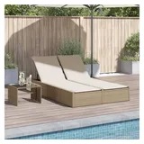 vidaXL Doppel-Sonnenliege mit Auflagen Beige Poly Rattan