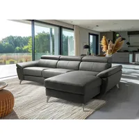 Livetastic Ecksofa, Anthrazit, Metall, Echtleder, Rindleder, 3-Sitzer, L-Form, 252x179 cm, Made in EU, Bettkasten erhältlich, Lederauswahl, Bettfunktion Rücken echt, Wohnzimmer, Sofas & Couches, Wohnlandschaften, Ecksofas