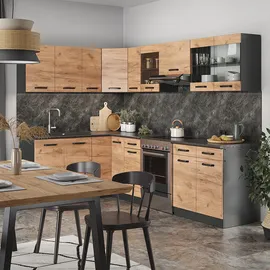 Vicco Winkelküche L-Form 267 x 167 cm Anthrazit/Goldkraft Eiche