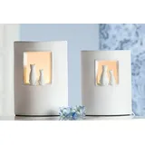 Gilde Lampe Tischlampe Dekolampe Katzenpaar - Tisch Lampe aus Porzellan in weiß H 22 cm