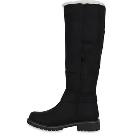 VAN HILL Warm Gefütterte Damen Stiefel Biker Boots Winter Bikerstiefel 813736, Farbe: Schwarz, Größe: 42 - Schwarz - 42