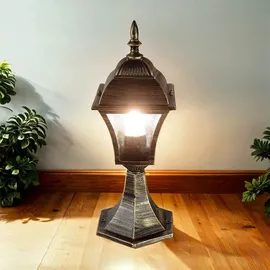 Licht-Erlebnisse Sockelleuchte Aluminium Glas 43 cm E27 Gold Antik