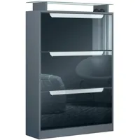 Vladon Schuhschrank, Schwarz Hochglanz, Holzwerkstoff, 89x128x23 cm, Garderobe, Schuhaufbewahrung,