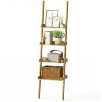 Ribelli Leiterregal mit 4 Ablagen, Bücherregal aus 100% Bambus, ca. 33T x 43,5B x 175H cm, Standregal gegen Wand für Arbeitszimmer, Wohnzimmer, Badezimmer, Küche, 510301