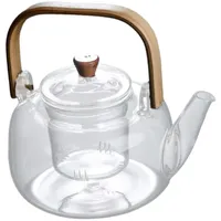 GRIRIW Kreativer Teekessel aus Hitzebeständigem Glas mit Ergonomischem Bambusgriff für Zuhause und Outdoor Elegantes Design und Klassische Teekanne für Teezubereitung