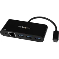 Startech USB-C Adapter to Ethernet (USB-A, 4 Ports), Dockingstation + Black