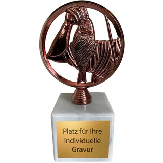 eberin – Angeln-Pokal Metallfigur Petri Heil 14,5 cm Marmor Trophy Fischer Award Kupfer Farbe Trophäe für Angelverein mit Wunschtext