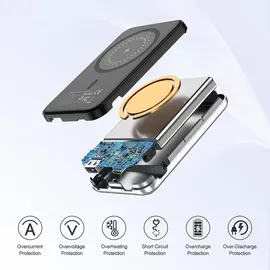 CHOETECH Mini Powerbank B655 Induktiv MagSafe USB-A/USB-C 5000mAh – Silber - Silber