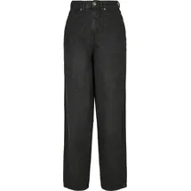 URBAN CLASSICS Ladies High Waist Wide Leg Cropped Denim Pants Black Washed