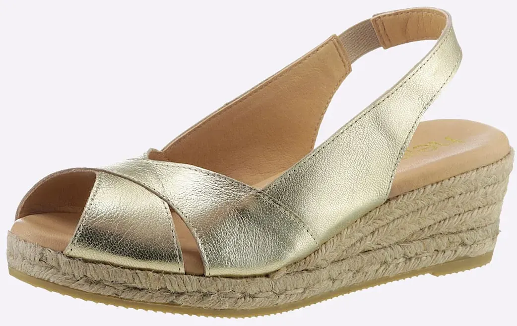 Sandalette HEINE, Damen, Gr. 38, gold (goldfarben), Leder, Schuhe Sandalette