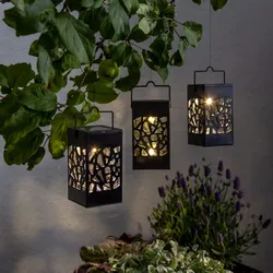 LED Solar Laternen - zum Hängen o. Stellen - warmweiße LED - H: 11cm - Lichtsens...