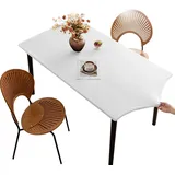 rutschfeste Tischdecke mit Gummizug, Abwischbare Polyester Tischdecke, Elastisch, Wasserdicht und Schmutzabweisend, Für Esstisch, Garten(White,90 x 150 cm)