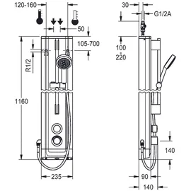 KWC AR Duschpaneel, F5, hydr., Edelstahl, Therm., HB-Garnitur, Hygieneeinheit