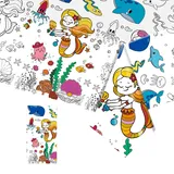 POPOYU Tischdecke zum Ausmalen, 137x274cm Papiertischdecke Bemalbare Meerjungfrau Ausmal Tischdecke, Deko Kindergeburtstag, Kreative Kinderbeschäftigung, Ausmalen Tiere, Mal Mich Bunt