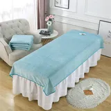 Highdi Massage Bettlaken mit Loch, Waschbare Massage Tischdecke Atmungsaktiv Bezug für Massageliege Weiches Beauty Betttisch-Bezug (120x200CM,Seeblau)