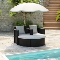 Prolenta Premium Gartenbett mit Sonnenschirm Braun Poly Rattan