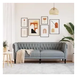 vidaXL Chesterfield-Sofa 3-Sitzer Hellgrau Stoff