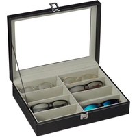 Relaxdays Brillenbox für 8 Brillen, Aufbewahrung Sonnenbrillen, 8,5 x 33,5 x 24,5 cm, Kunstleder (PU), Samt