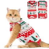 Avont Katzenbody nach OP Erholungsanzug Kleidung Modal Recovery Kastration Spay Entwöhnung Leckschutz Suit für Katze, Bauchwunden oder Hautkrankheiten-MX-Weihnachtstag