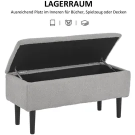 Homcom Sitzbank mit Stauraum, Bettbank, Polsterbank mit Klappdeckel, Samtoptik, Truhenbank, für Wohnzimmer, Schlafzimmer, Grau, 95 x 38 x 45 cm