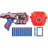 Nerf Marvel Captain America Dart-Blaster mit 10 Nerf Elite Schaumstoff-Darts und Holster für Munition, Outdoor-Spielzeug mit Abschussvorrichtung und Spannschlitten, originelles Geschenk