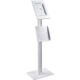 PureMounts PDS-5921 Standfuß mit Broschürenhalter und abschließbarem Stahlgehäuse für Tablets Apple iPad 9.7" / iPad 10.2" / iPad Pro 10.5" / iPad Air 10.5"(Gen 3) / Samsung Tab A 10.1" 2019, weiß