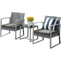 Svita LOIS L Poly Rattan Sitzgruppe Gartenmöbel Metall-Garnitur Bistro-Set Tisch Sessel Grau