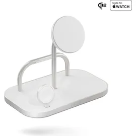 Otterbox Zens 4-in-1 Wireless Charger, MagSafe und Qi2 Wireless Charger de 15 W für iPhone/Apple Watch/AirPods, inkl. Adapter de Leistung de 65 W (EU/UK/US... - Weiß/Silber