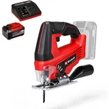 Einhell Akku-Stichsäge TC-JS 18 Li Power X-Change (Li-Ion, 18V, 20 mm Hubhöhe, max. 45° Schrägschnitte, Pendelhubfunktion, werkzeuglose Sägeblattaufnahme, inkl. Sägeblatt, 5.2 Ah Akku und Ladegerät)