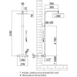 Kronenbach Duschsystem Aufputz eckig Schwarz Matt