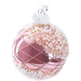 Brubaker Premium Weihnachtskugel Rosa mit Schwan Figur - Von Hand dekorierte Baumkugel aus Glas - 10 cm Christbaumschmuck mit Perlen Dekorationen und Glitzer - Weihnachtsdeko Christbaumkugel