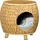 PawHut Katzenhöhle Rattan 2-in-1 Katzenkorb mit Kissen Haustierbett aus Wasserhyazinthengras und Paulownia Holz, hellbraun und grau, 44 x 43 x 42 cm Aosom.de