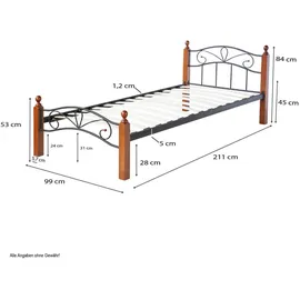 Homestyle4u Metallbett mit Matratze 90x200 cm Bettgestell