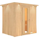 Karibu Sauna Fanja - 68 mm Systemsauna - 230 Volt Plug & Play-Ohne Ofen-Inkl. Dachkranz- Energiesparende Saunatür