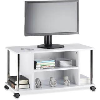 Relaxdays Fernsehtisch weiß, mit Rollen, rollbarer Fernsehschrank, MDF, HxBxT: 41,5 x 40 cm,