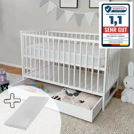 Kids Collective Babybett weiß Holz, Kiefer, 60x120 cm, Babymöbel, Babybetten, Gitterbett