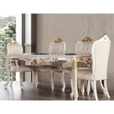 Casa Padrino Esszimmer-Set Luxus Barock Esszimmer Set Grau / Weiß / Beige / Gold - 1 Barock Esstisch & 6 Barock Esszimmerstühle mit elegantem Muster - Esszimmer Möbel im Barockstil - Edel & Prunkvoll