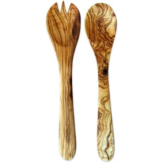 Olivenholz-erleben Salatbesteck MITTEL - L 30 cm, Naturprodukt, geschmacksneutral