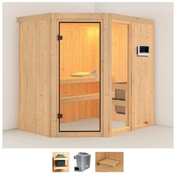 Karibu Sauna Frigga 1, BxTxH: 196 x 151 x 198 cm, 68 mm, (Set) 9-kW-Ofen mit externer Steuerung beige