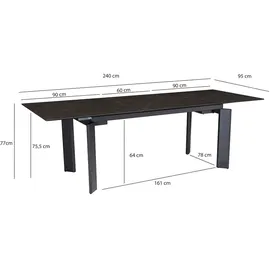 KADIMA DESIGN Esszimmertisch 180x95x77 cm Keramik Glas Esstisch Schwarz, Küchentisch ausziehbar bis 240 cm, Glastisch Groß, Speisetisch Esszimmer Rechteckig mit