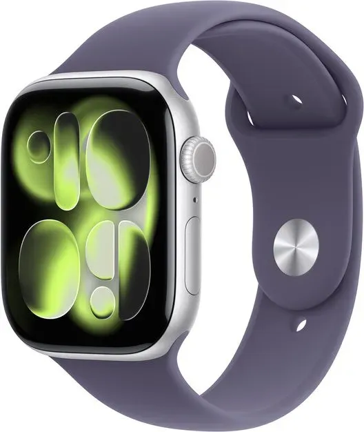 Apple Watch Series 11 GPS 46 mm Silber Aluminiumgehäuse mit Purple Fog Sportarmband - S/M