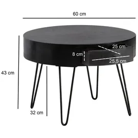 Wohnling Couchtisch Schwarz Mangoholz 60 x 60 x 43 cm