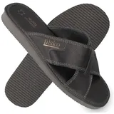 filsko Filsum Herren Leder Pantolette Überkreuz-Design, Echtleder, offene Slipper grau 47 EU