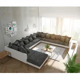 DeLife Wohnlandschaft Clovis XXL Weiss Schwarz mit Hocker Ottomane Rechts