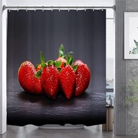 3D Duschvorhang 120x180 Erdbeere Duschvorhänge Antischimmel Wasserdicht Badevorhang Erdbeere Duschrollo für Badewanne Dusche Badezimmer Shower Curtains, 8 Duschvorhang Ringe
