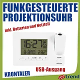 KRONTALER Funkgesteuerte Projektionsuhr Digitale Anzeige USB-Ausgang Weiß